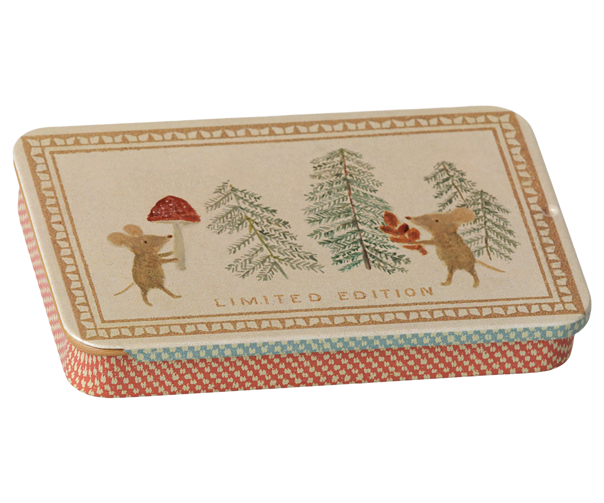 Caja metal tapa deslizante - ratones de Navidad