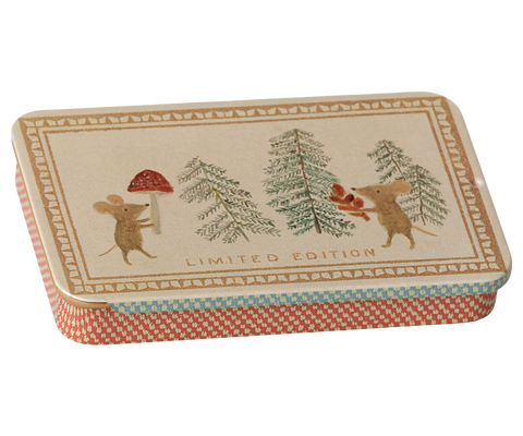Caja metal tapa deslizante - ratones de Navidad