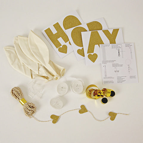 Kit para globos blanco y dorado - Miss Coppelia